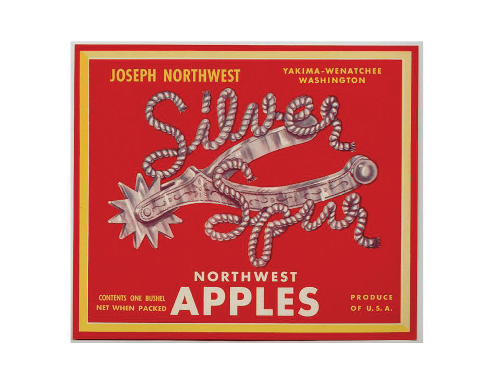 Silver Spur Northwest Apples crate label, Yakima-Wenatchee, Washington — historic image