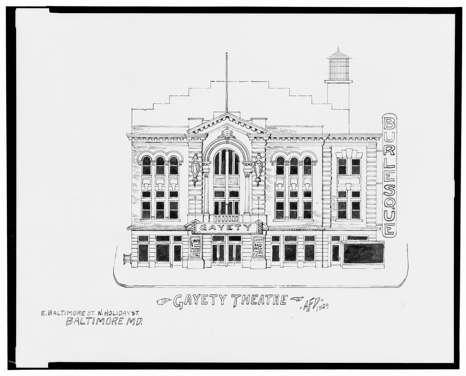 [Gayety Theatre, E. Baltimore St. near Holiday St., Baltimore, Maryland] / AFD 1929., And Engineering (ADE) Drawings — vintage poster