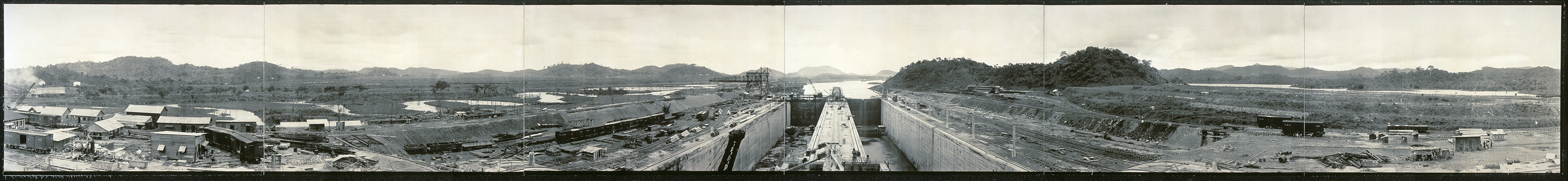 Panoramic view of Miraflores Locks, Panama Canal — historic image