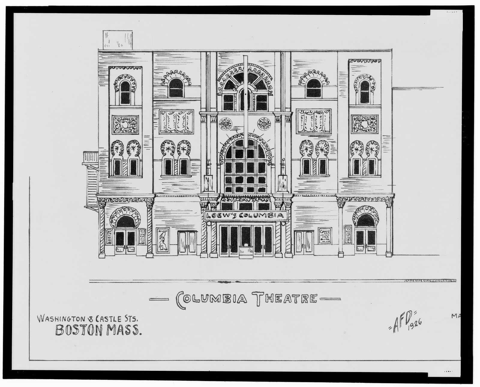 [Columbia Theatre, Washington and Castle Streets, and Fenway Theatre, Massachusetts Ave. and Boylston St., Boston, Massachusetts] / AFD 1926., And Engineering (ADE) Drawings — vintage poster