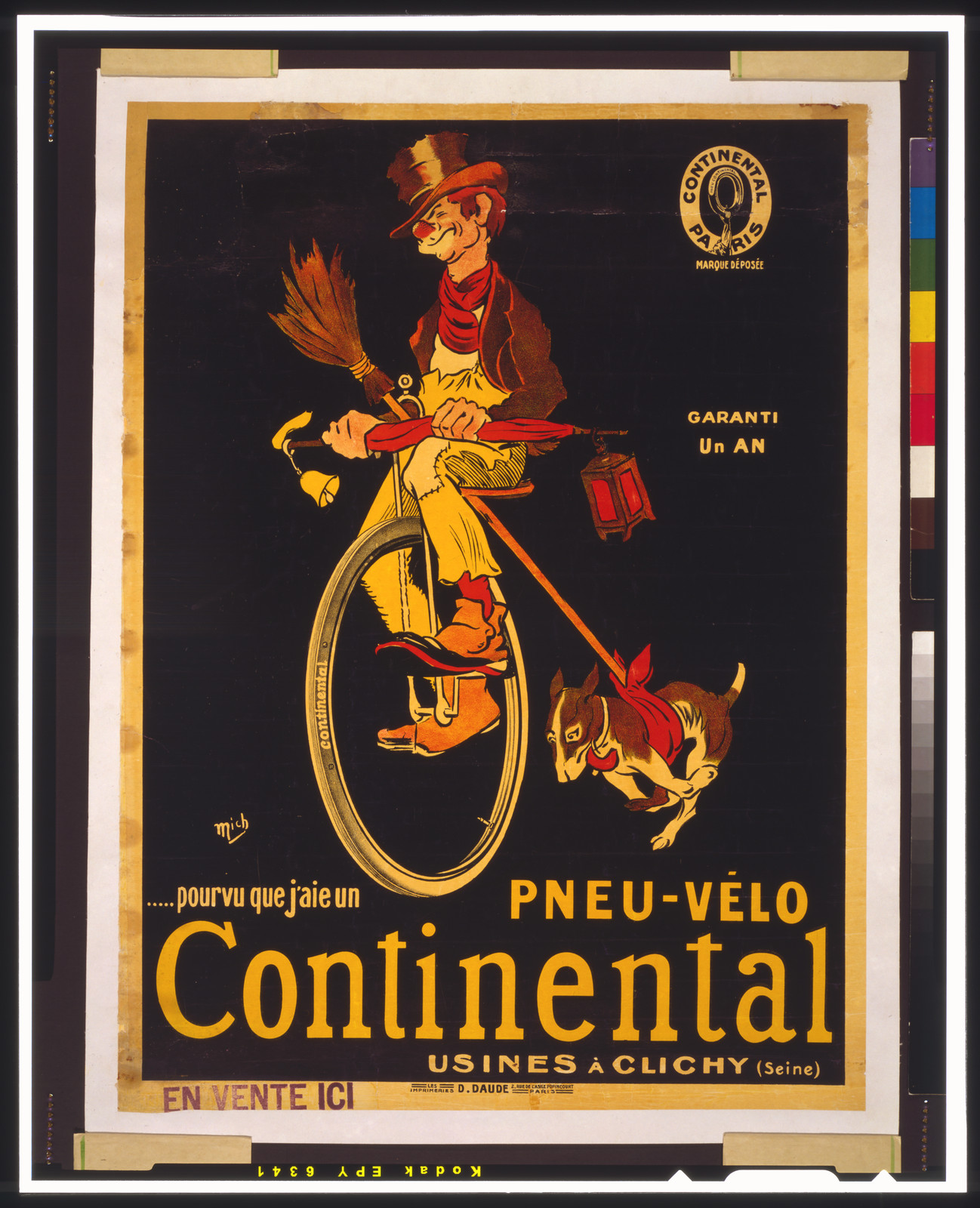 Pourvu que j'aie un pneu-vélo Continental / Mich., Paris : Les Imprimeries D. Daude, [ca. 1900] — vintage poster