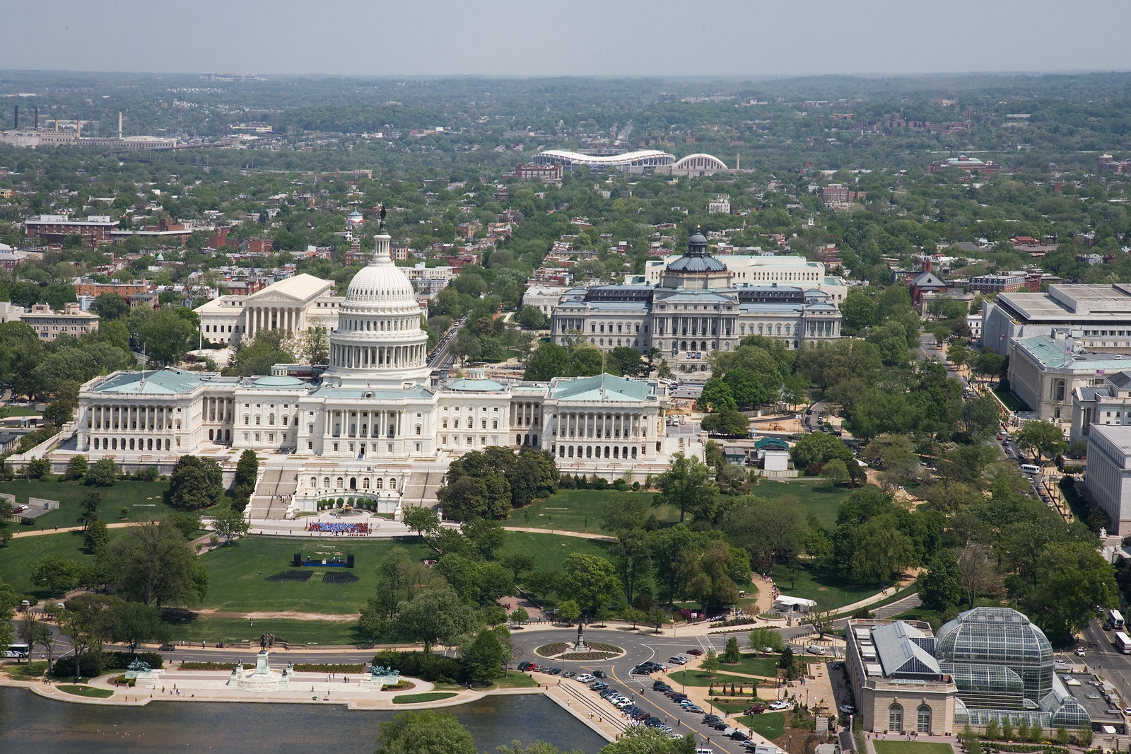 Aerial view of the U.S. Capitol and surrounding city — historic image
