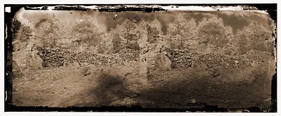 Gettysburg Pennsylvania. View of breastworks on Round Top