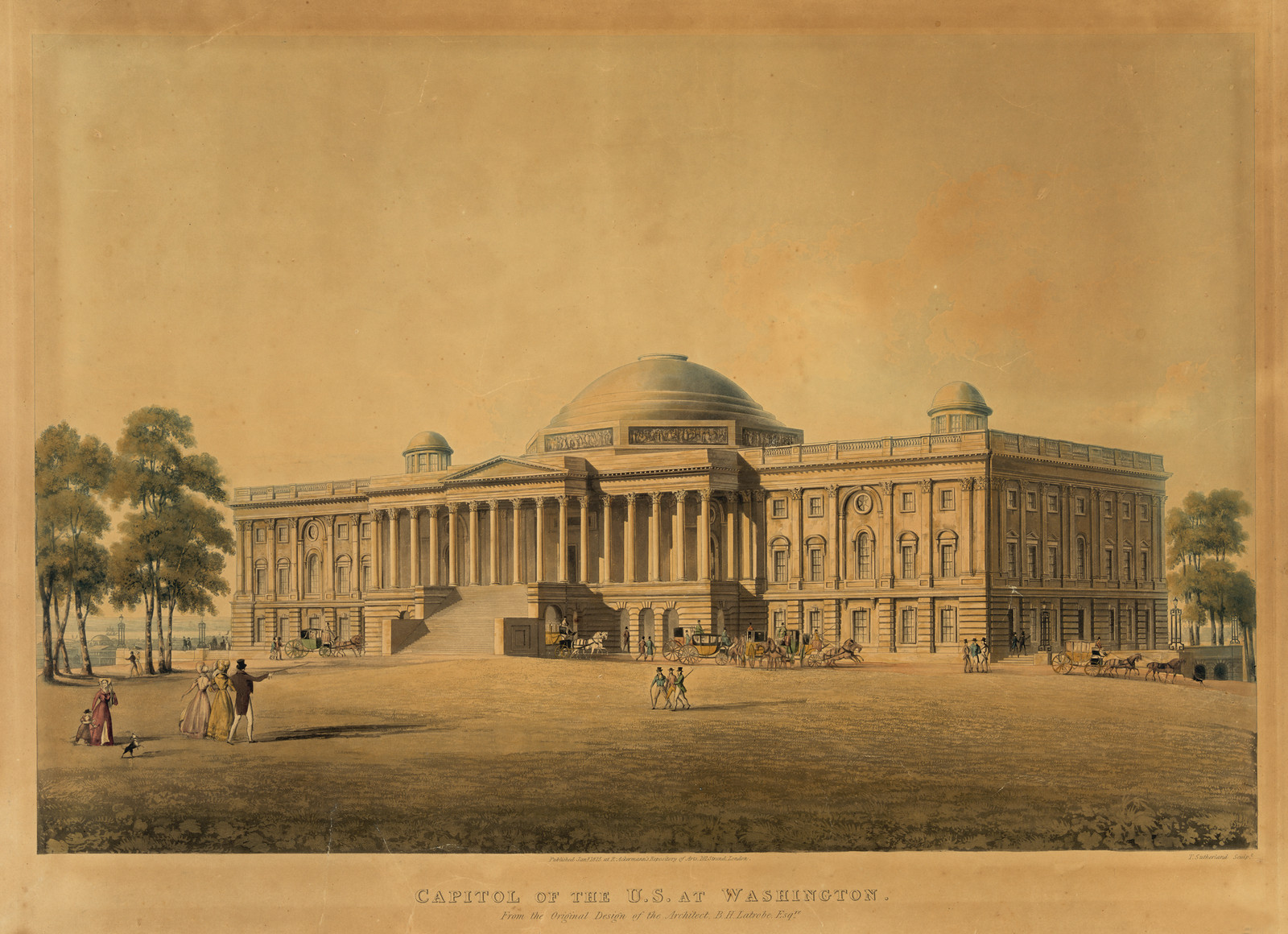 Capitol of the U.S. at Washington from the original design of the architect, B.H. Latrobe, Esqre, 1825 — historic print