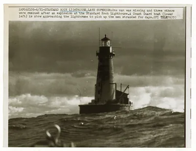 Standard Rock Lighthouse, Lake Superior, UPI telephoto photograph