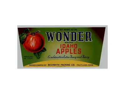 Wonder Brand Idaho Apples crate label