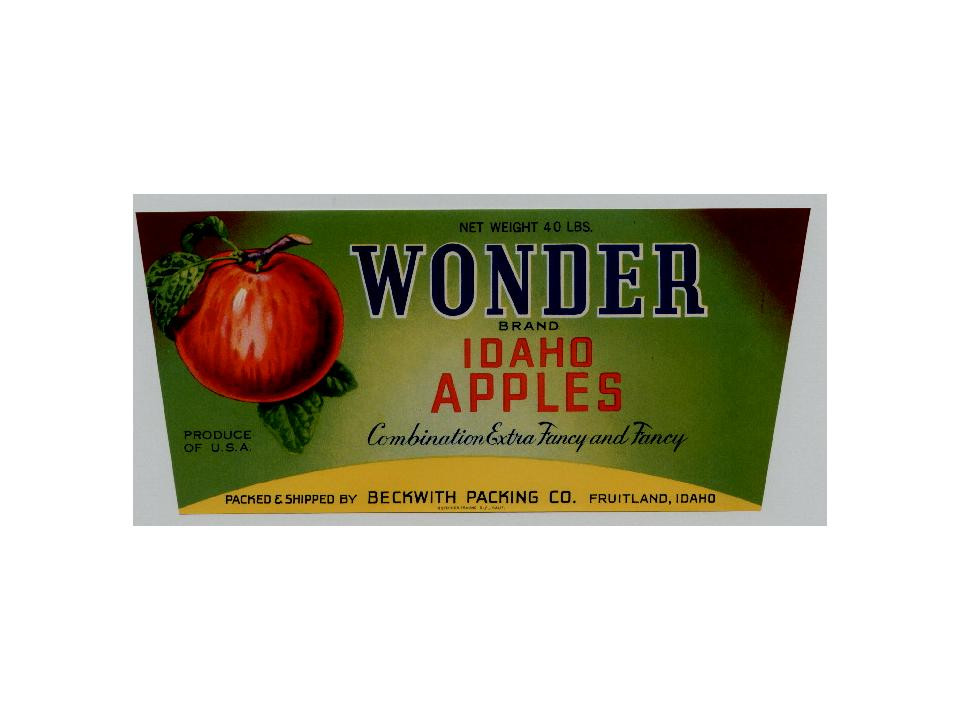 Wonder Brand Idaho Apples crate label — historic image