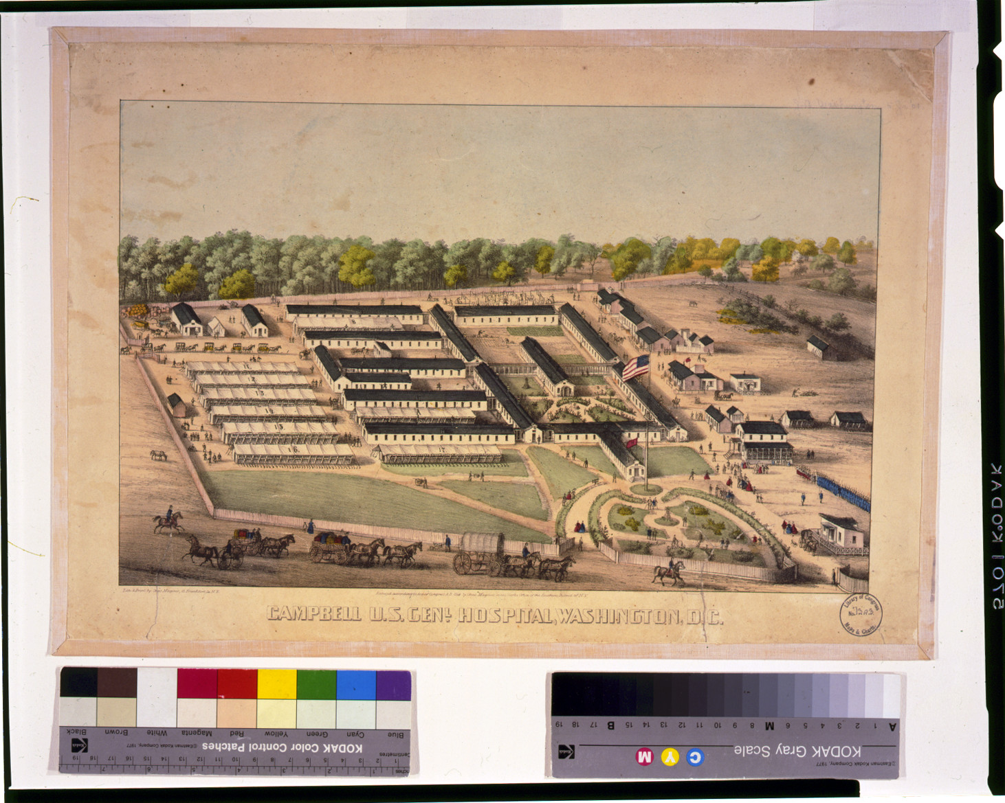 Campbell U.S. Gen'l. Hospital, Washington, D.C. / lith. and print by Chas. Magnus., New York : published by Chas. Magnus, c1864. — antique lithograph
