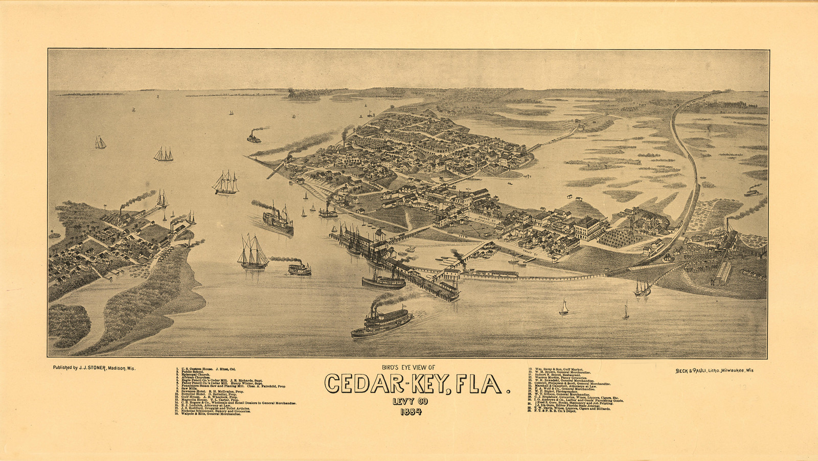 Cedar Key, Florida, 1884, 1884 — antique map