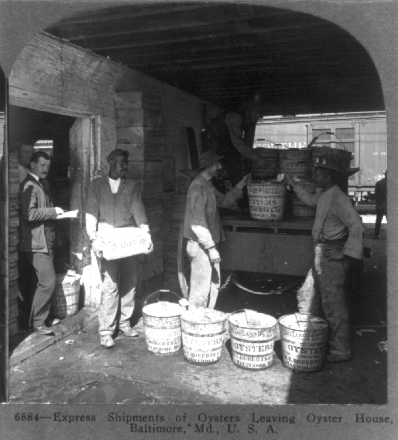 Express shipments of oysters leaving oyster house, Baltimore, Md., U.S.A., c1905. — historic photograph