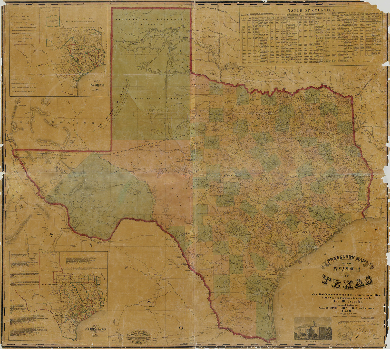 Pressler's Map of the State of Texas, 1857 — antique map