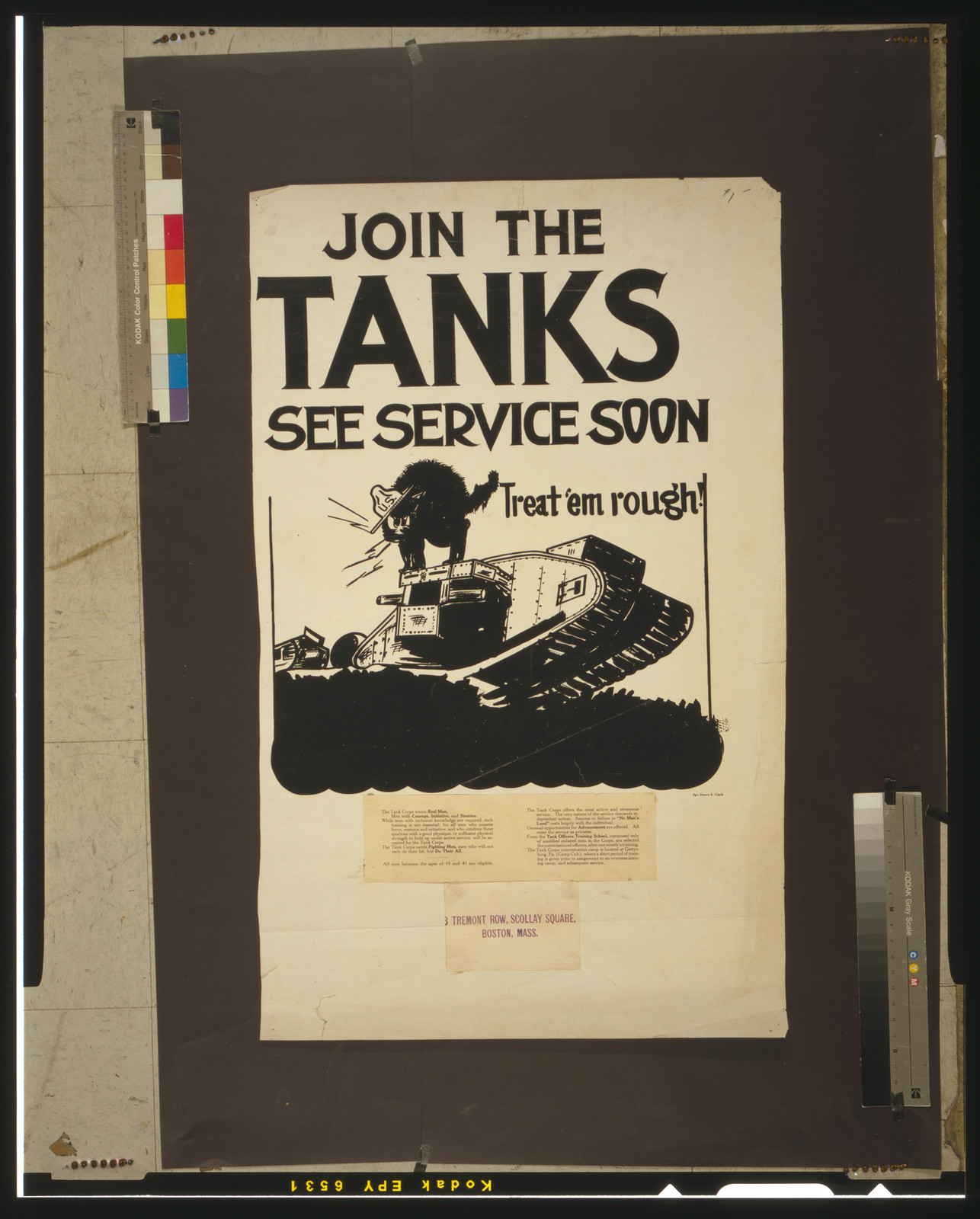 Join the tanks, see service soon Treat 'em rough! / Sgt. Henry E. Clark., [1917] — vintage poster