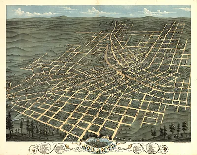 Bird's-eye view map of Atlanta, Georgia