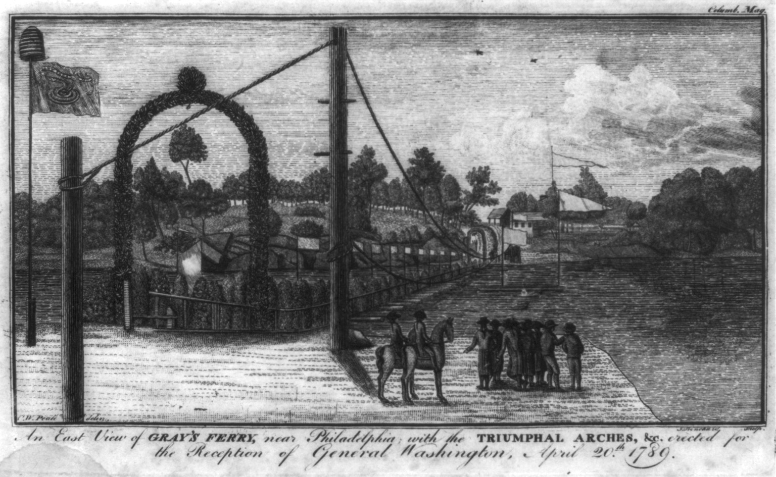 East View of Grey's Ferry, near Philadelphia, April 20, 1789, 1789 — antique engraving