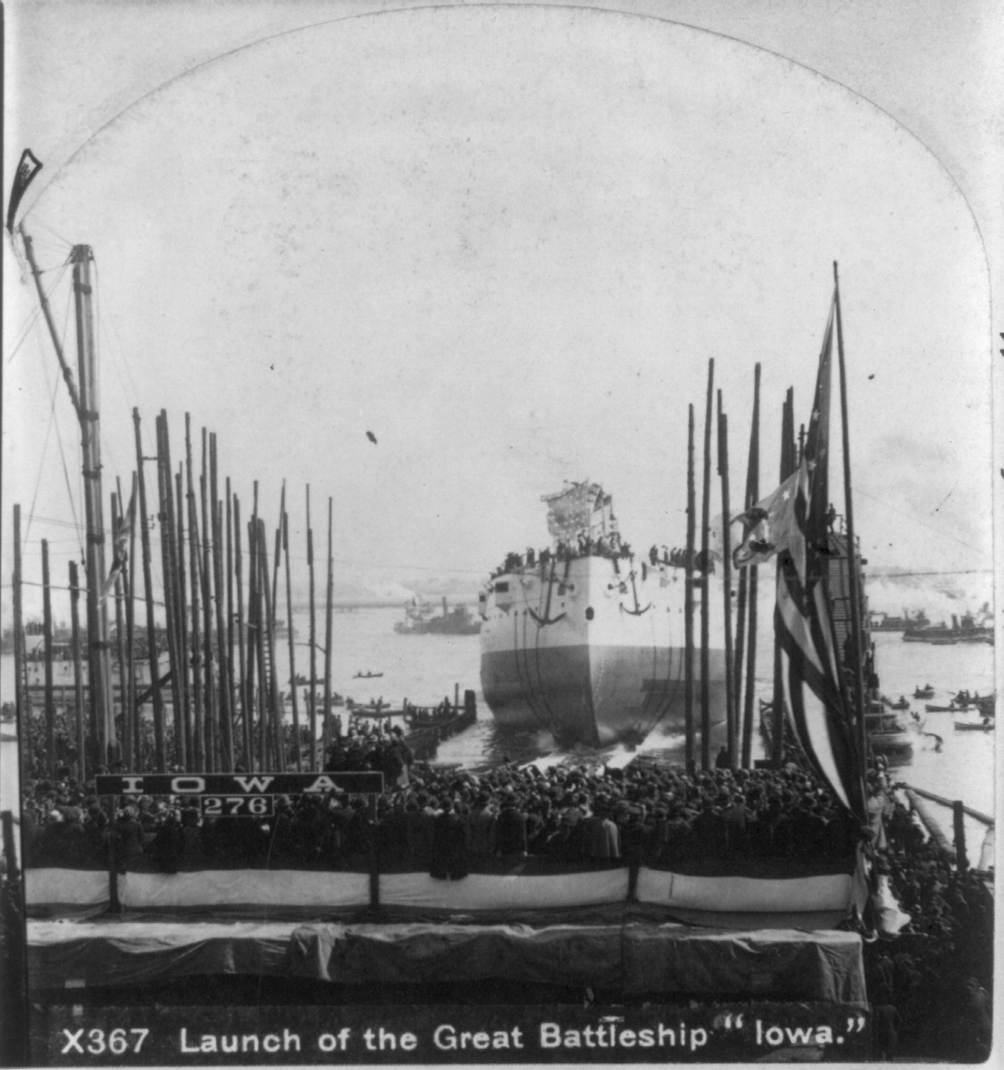 Launch of the great battleship IOWA, c1896. — historic photograph
