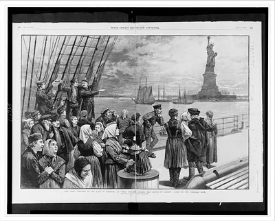 Welcome to the Land of Freedom, steamer passing Statue of Liberty