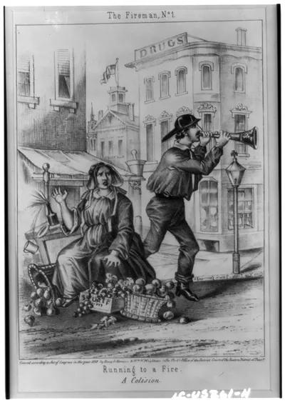 The Fireman No. 1 - running to the fire. A colision