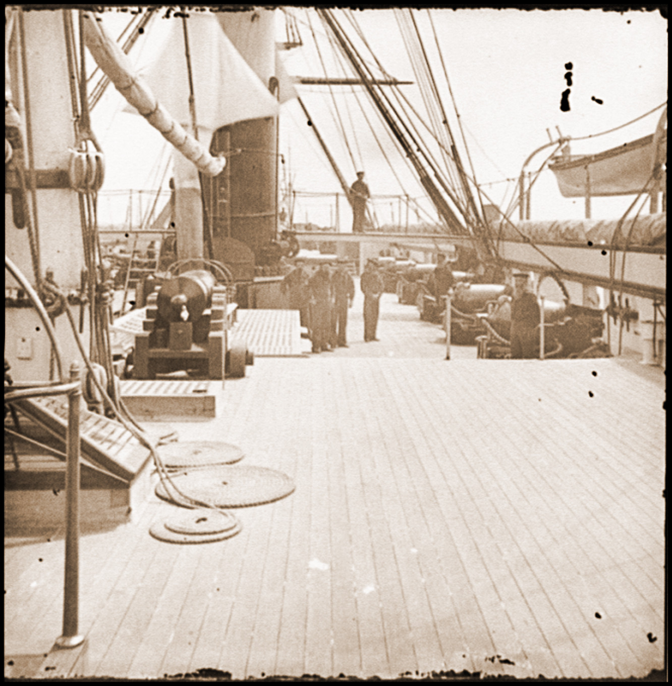 Charleston Harbor S.C. Crew members quarterdeck and starboard battery of U.S.S. Paw, 1860 — historic photograph