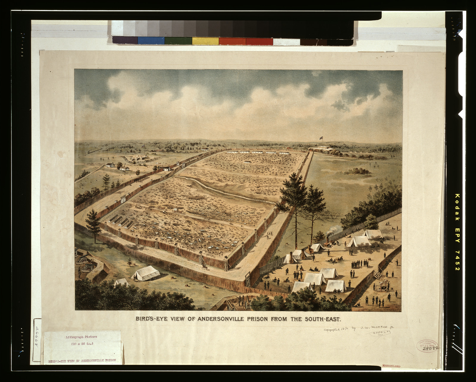 Bird's-eye view of Andersonville Prison from the south-east, c1890. — antique lithograph