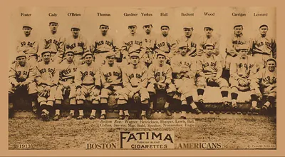 Boston Americans 1913 team photo with Fatima cigarettes advertisement