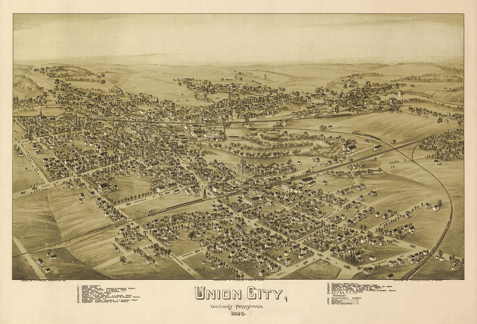 Union City, Erie County, Pennsylvania, 1895 bird's-eye view map, 1895 — antique map