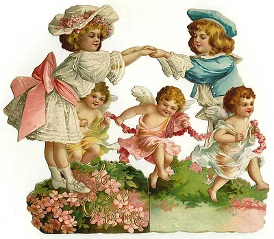 Victorian die-cut Valentine card with children and cupids