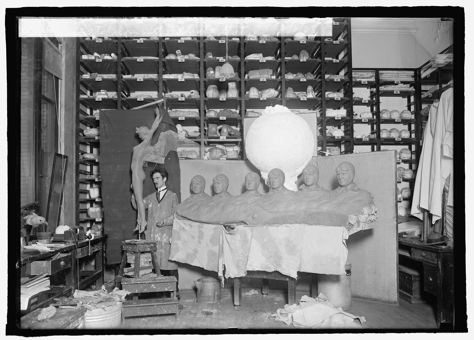 J.A. Atchison with Flight Statue — historic photograph