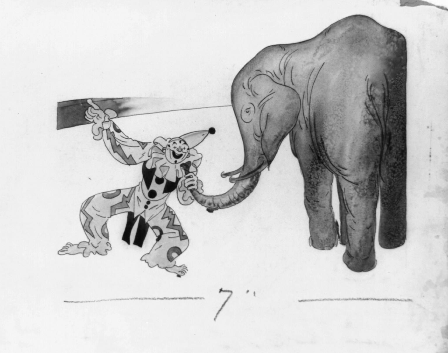 [Circus clown and elephant] — historic drawing