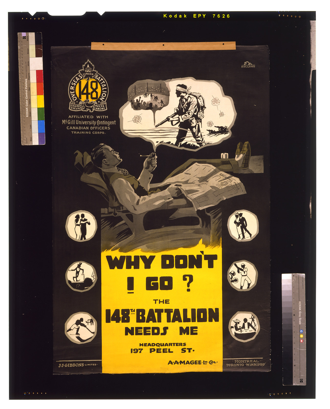 Why dont I go? The 148th Battalion needs me / Holland., 1915 — vintage poster