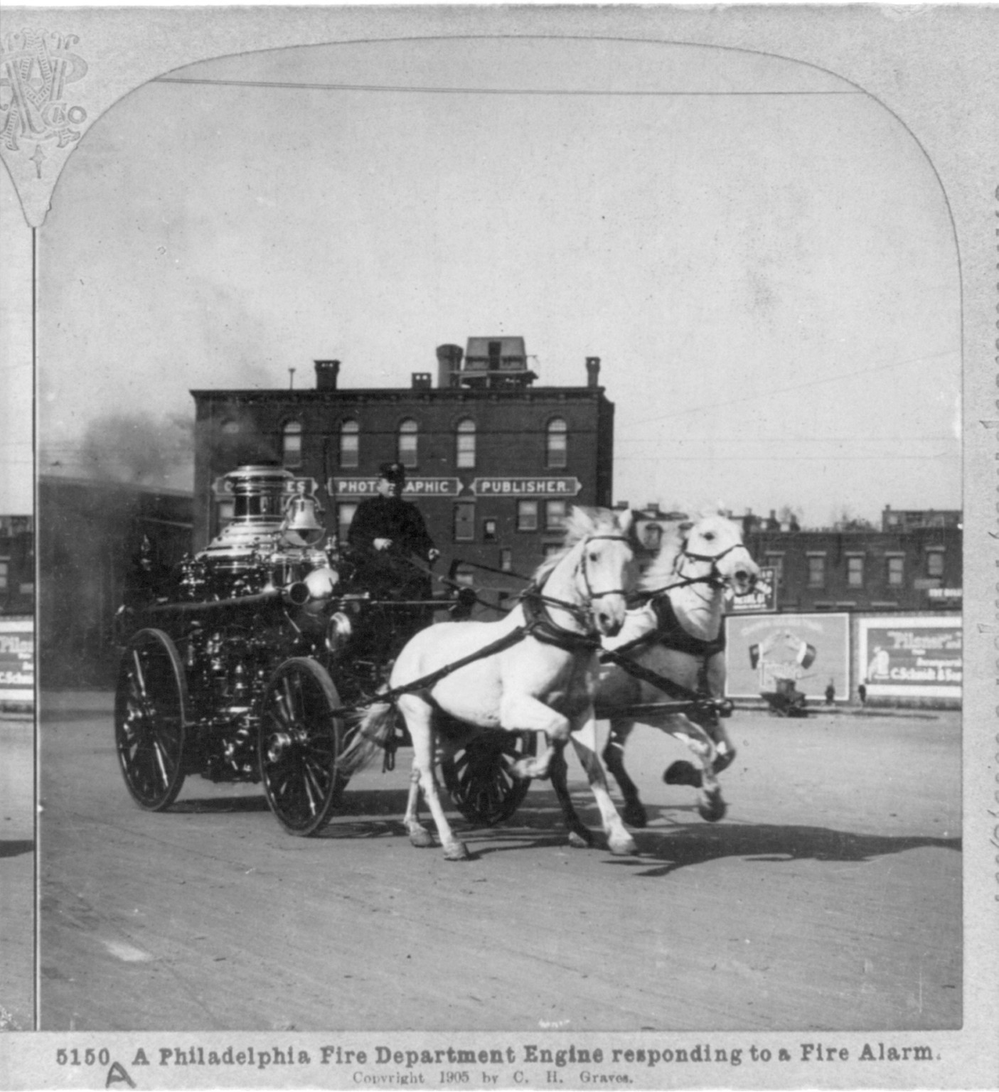 A Philadelphia fire department engine responding to a fire alarm, c1905. — historic photograph