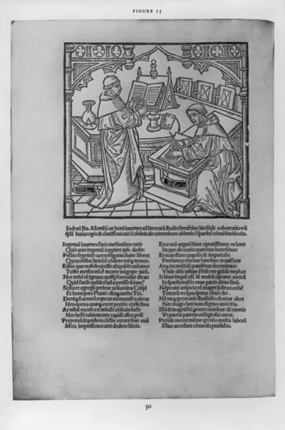 [Medieval monks reading and writing; advertisement in WIllim of Ockham DIALOGUS, 1494?]