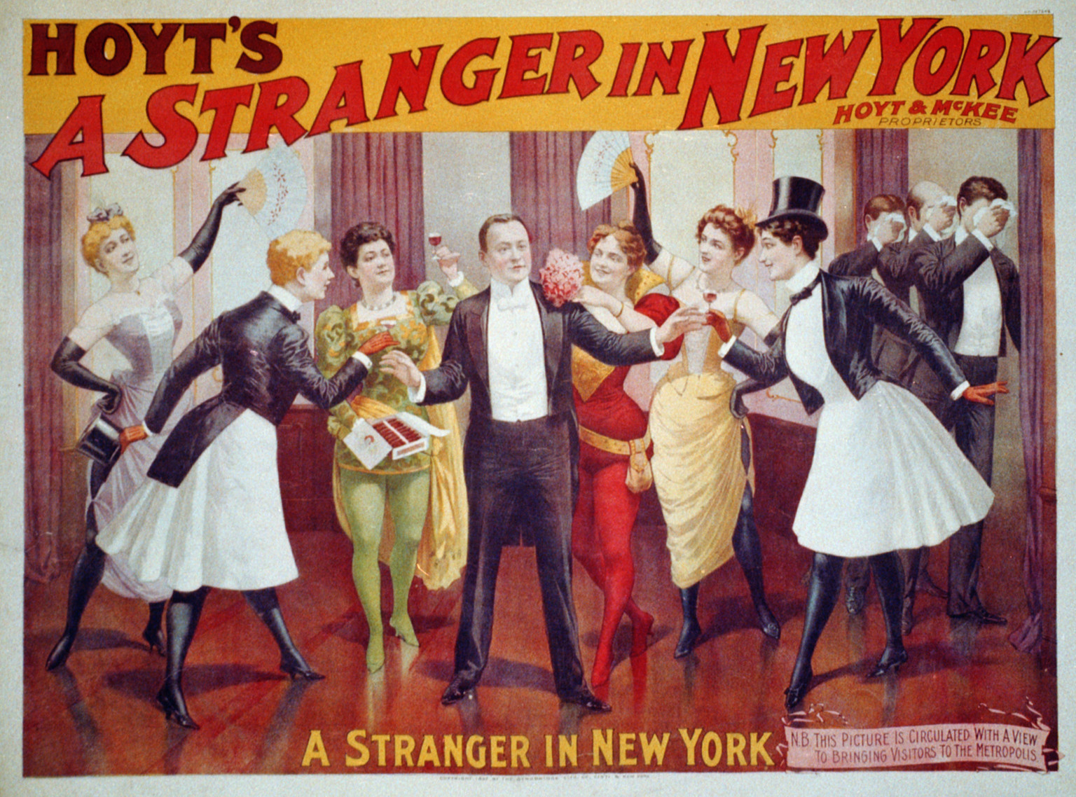 A Stranger in New York. Hoyt & McKee, proprietors. N.B. This picture is circulated with a view to bringing strangers to the metropolis, c1897. — vintage poster