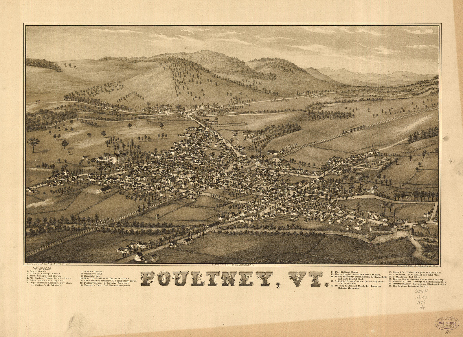 Poultney, Vermont, 1886, 1886 — antique map