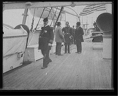 [U.S.S. Chicago, Admiral Schley interviewing reporters]