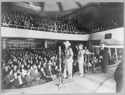[CBS broadcasting studio; comedy show on the air. New York City? 1940?]