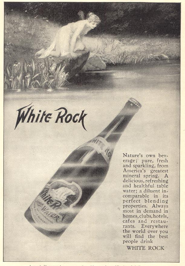 White Rock Water advertisement with bottle and nymph — historic image