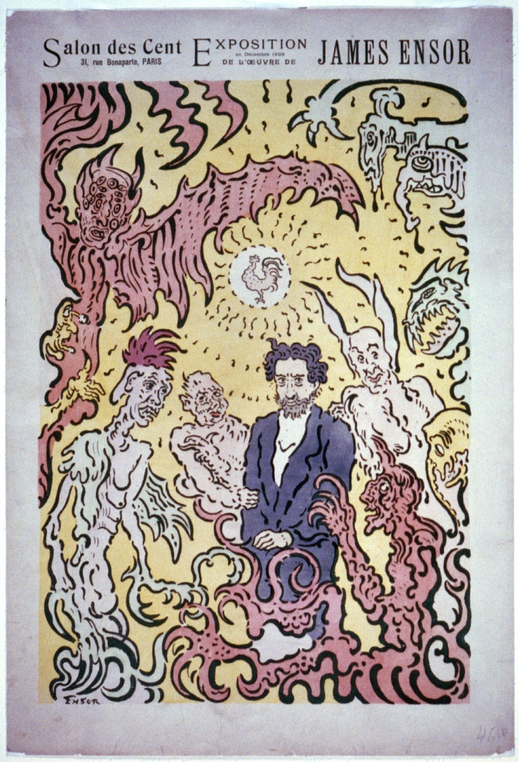 Salon des Cent, 31, Rue Bonaparte, Paris--Exposition en Décembre 1898 de l'oeuvre de James Ensor / Ensor., [Brussels, 1896] — vintage poster
