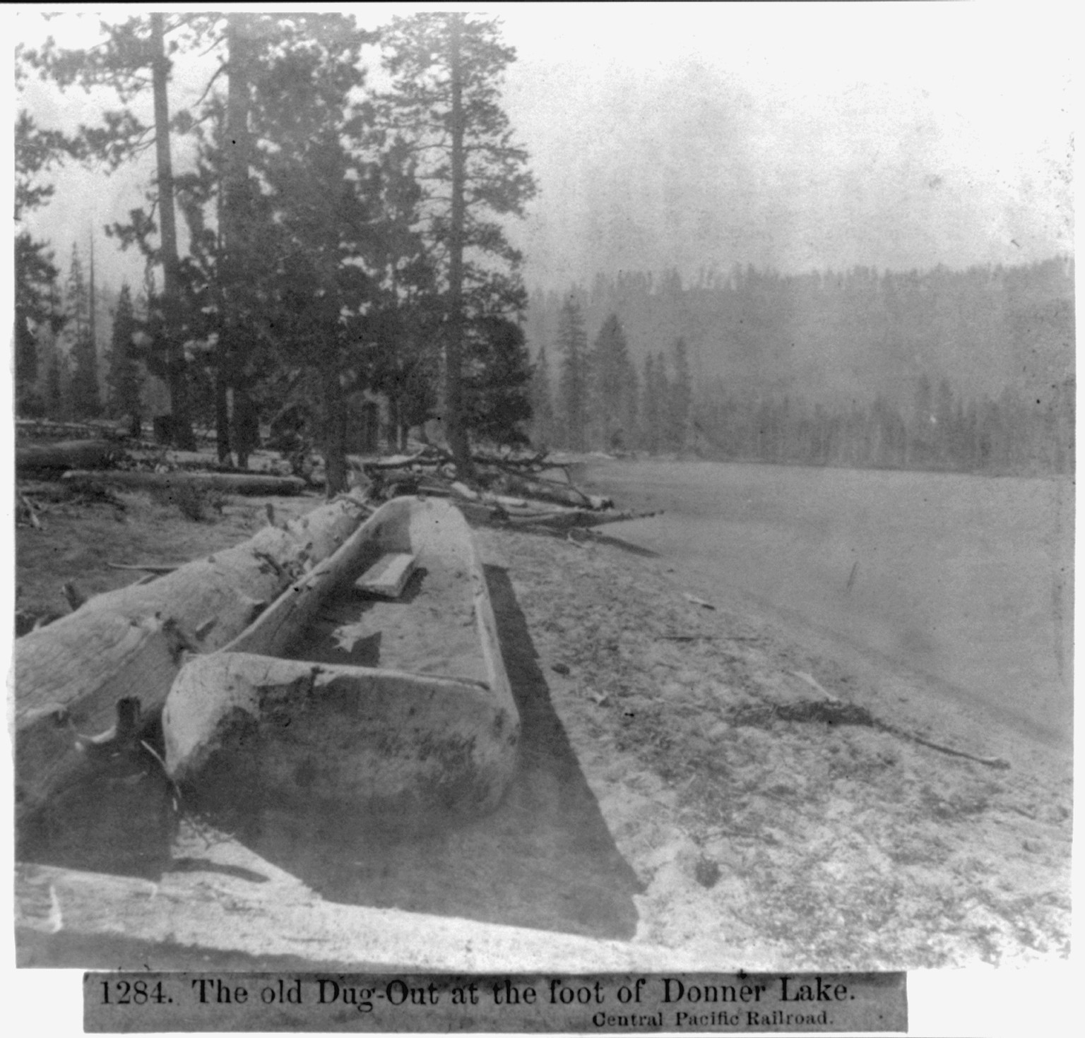 The old Dug-Out at the foot of Donner Lake - Central Pacific Railroad, [published 1866] — historic photograph