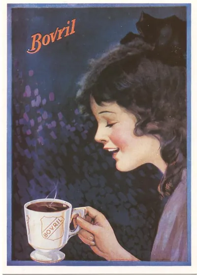 Bovril advertisement showing woman drinking from a cup