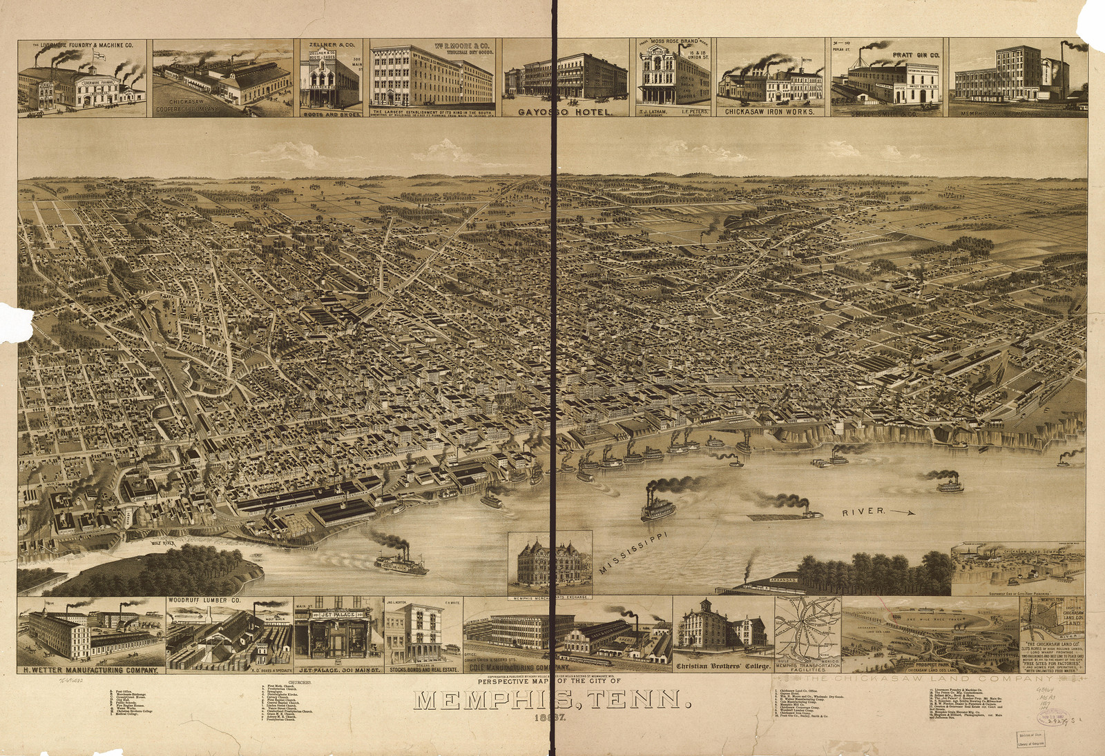 Memphis, Tennessee, 1887, 1887 — antique map
