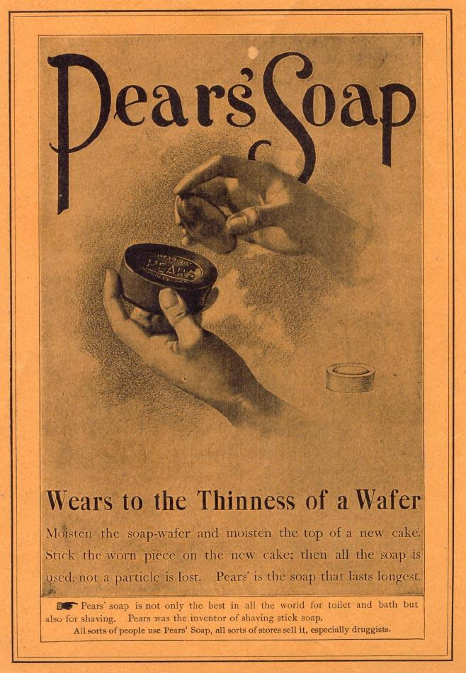 Pears' Soap advertisement: Wears to the Thinness of a Wafer — historic image