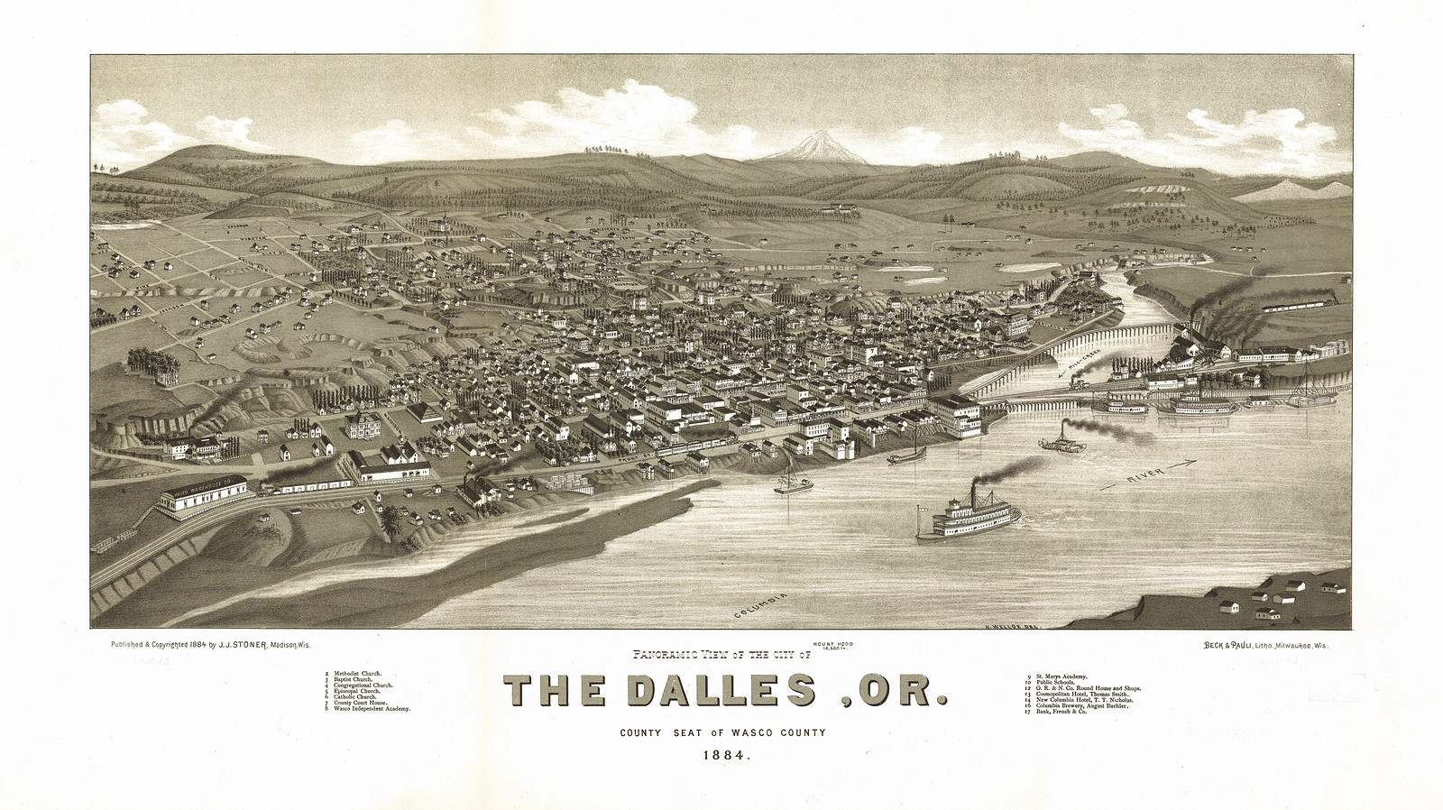 The Dalles, Oregon, 1884, 1884 — antique map