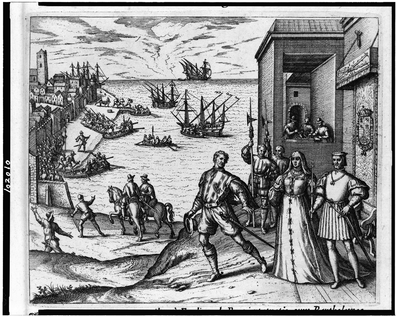 [Christopher Columbus leaving Spain to go to America], [London : J. Edwards, 1800?] — antique engraving