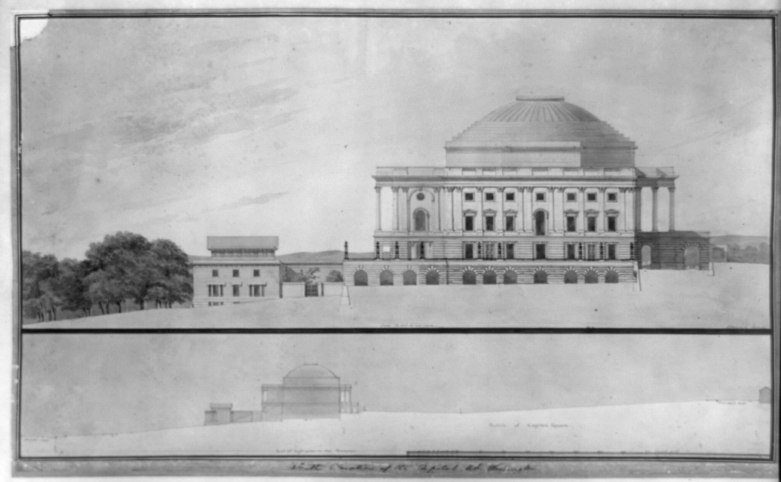 [United States Capitol, Washington, D.C. South elevation with propylaea], 1810 — historic drawing