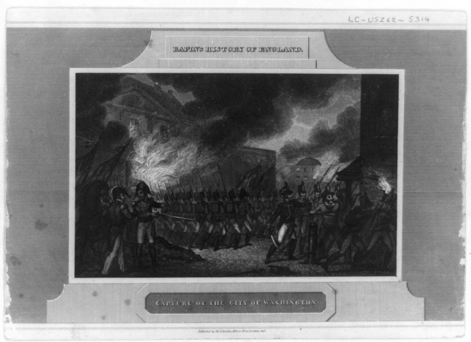 Capture of the city of Washington, London : J.J. Gundee, 1815. — antique engraving