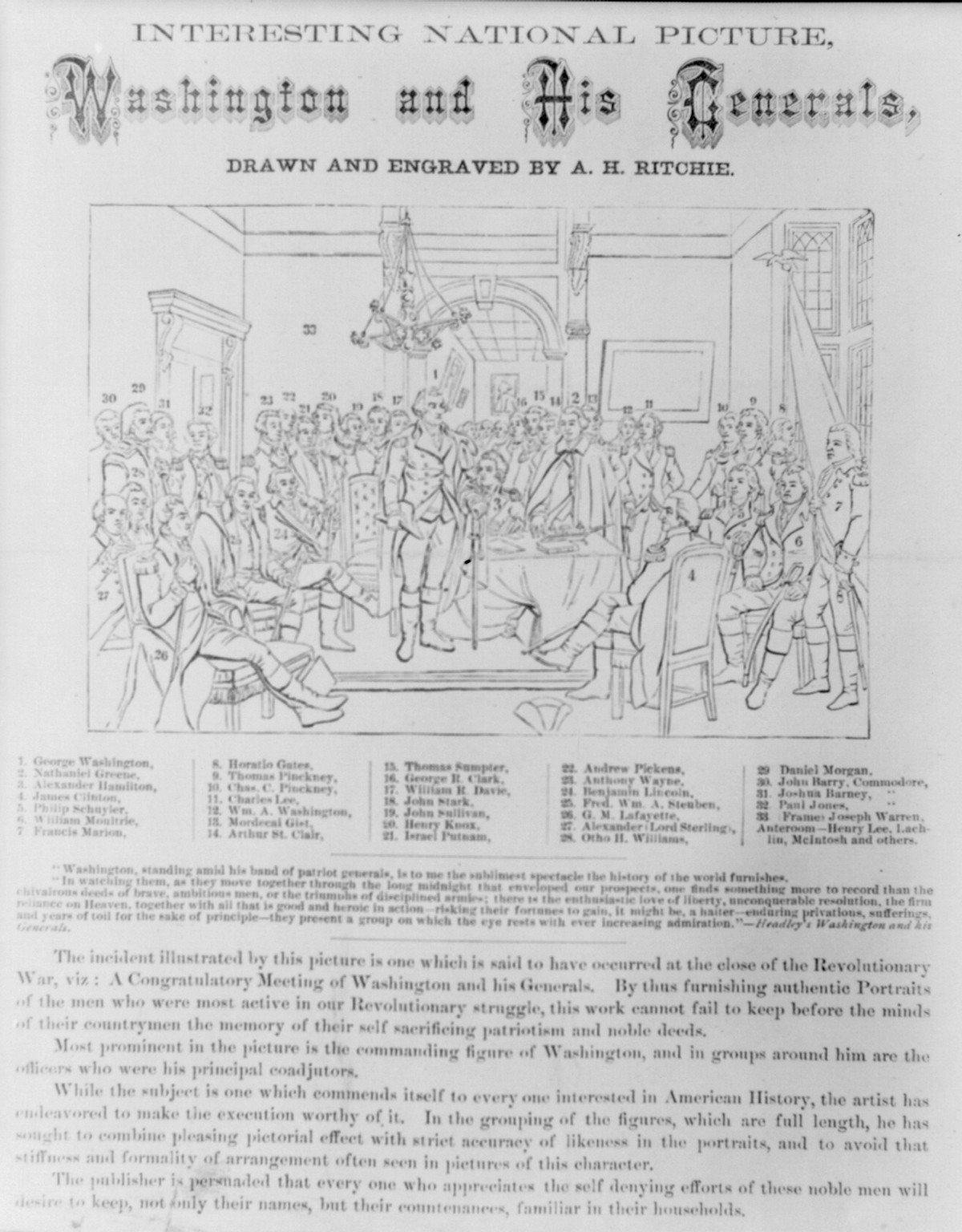 Washington and his generals, drawn and engraved by A.H. Ritchie, ca. 1870. — historic print