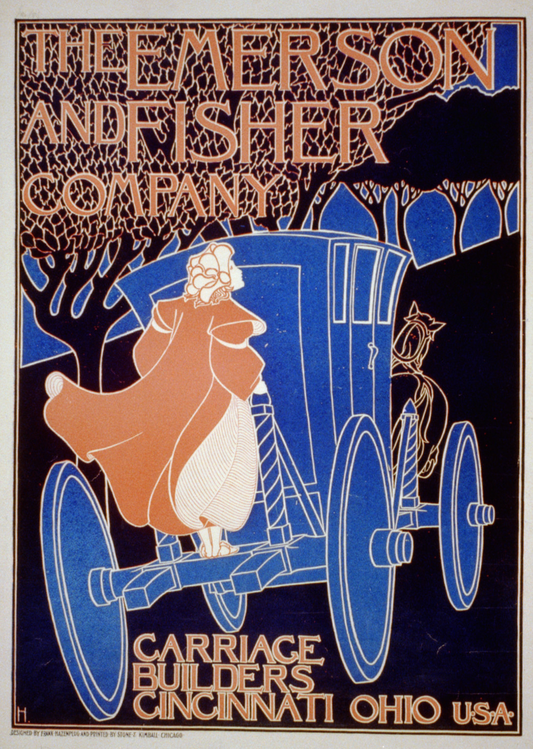 The Emerson and Fisher Company, carriage builders, Cincinnati, Ohio / designed by Frank Hazenplug, Chicago : Stone & Kimball, [1896] — vintage poster