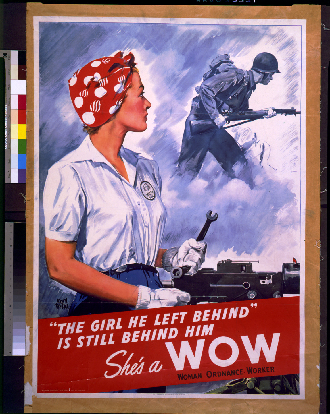The girl he left behind" is still behind him--She's a WOW / Adolph Treidler.", [Washington, D.C.] : U.S. Government Printing Office, 1943. — vintage poster