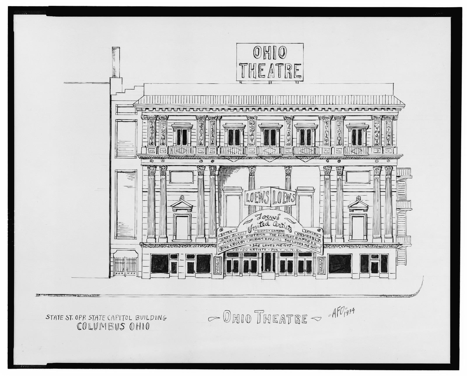 [Ohio Theatre, State St. opposite State Capitol building, Columbus, Ohio] / AFD 1934., And Engineering (ADE) Drawings — vintage poster