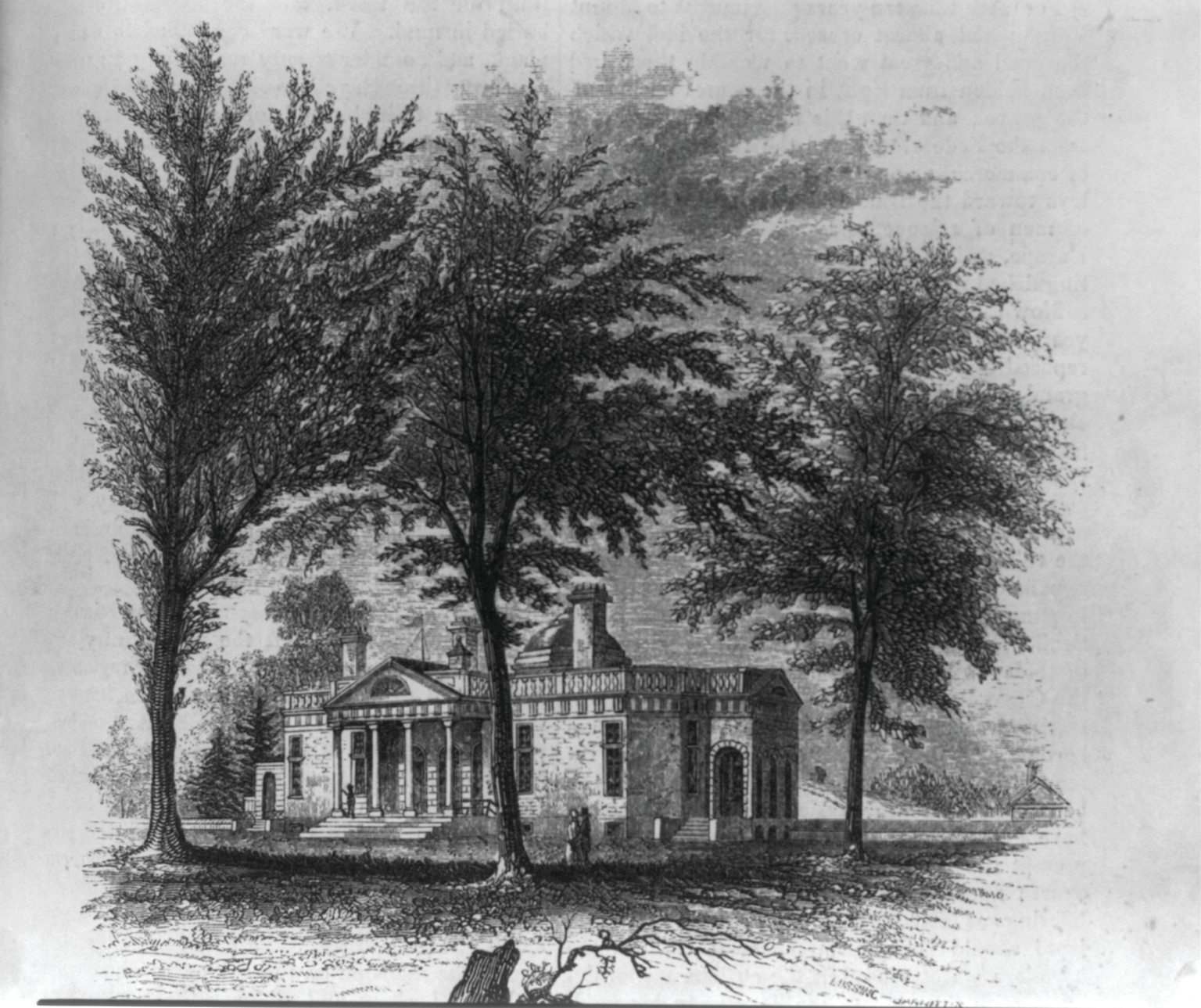 [Ext. of Jefferson's home - Monticello], 1853 July. — antique engraving